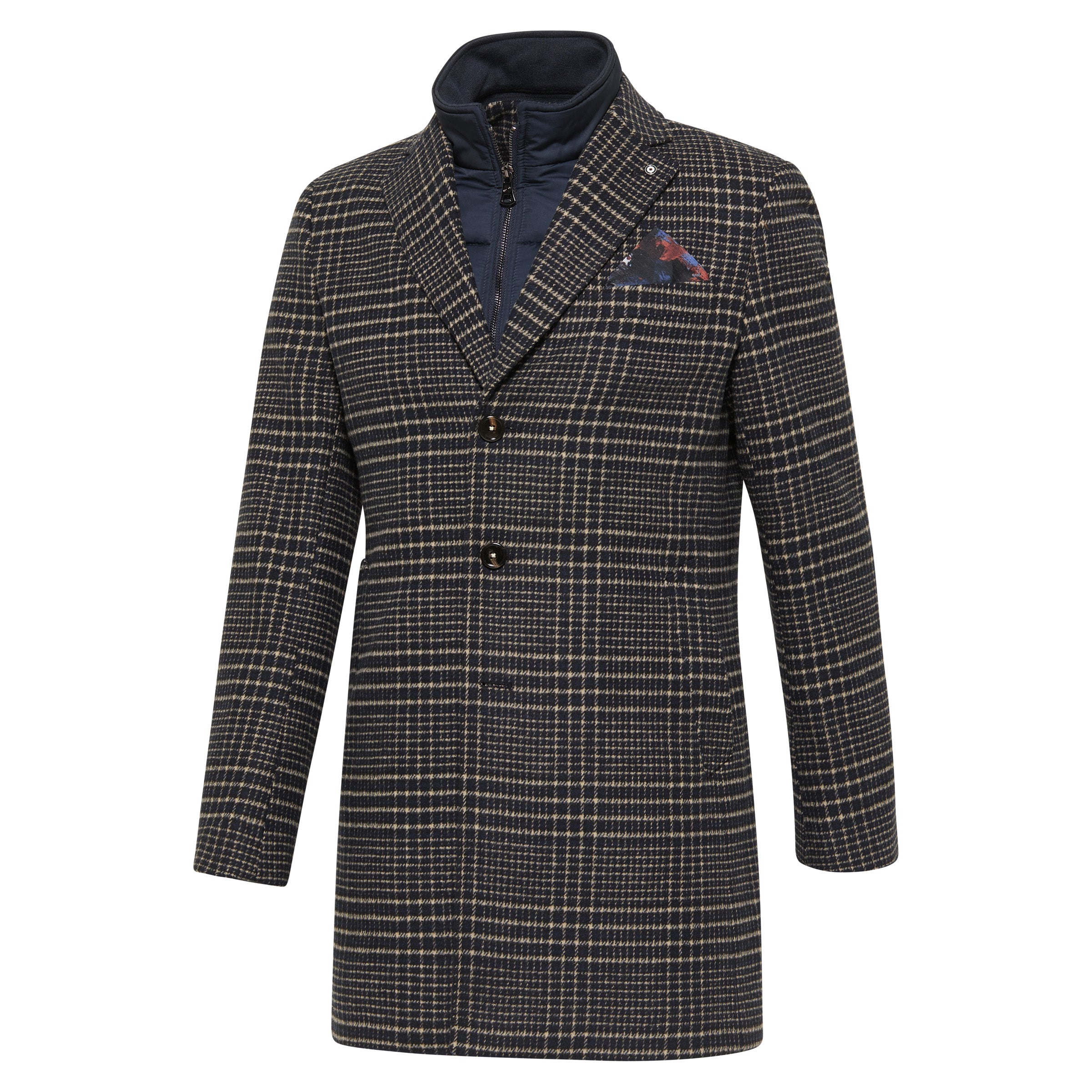 Navy check coat best sale